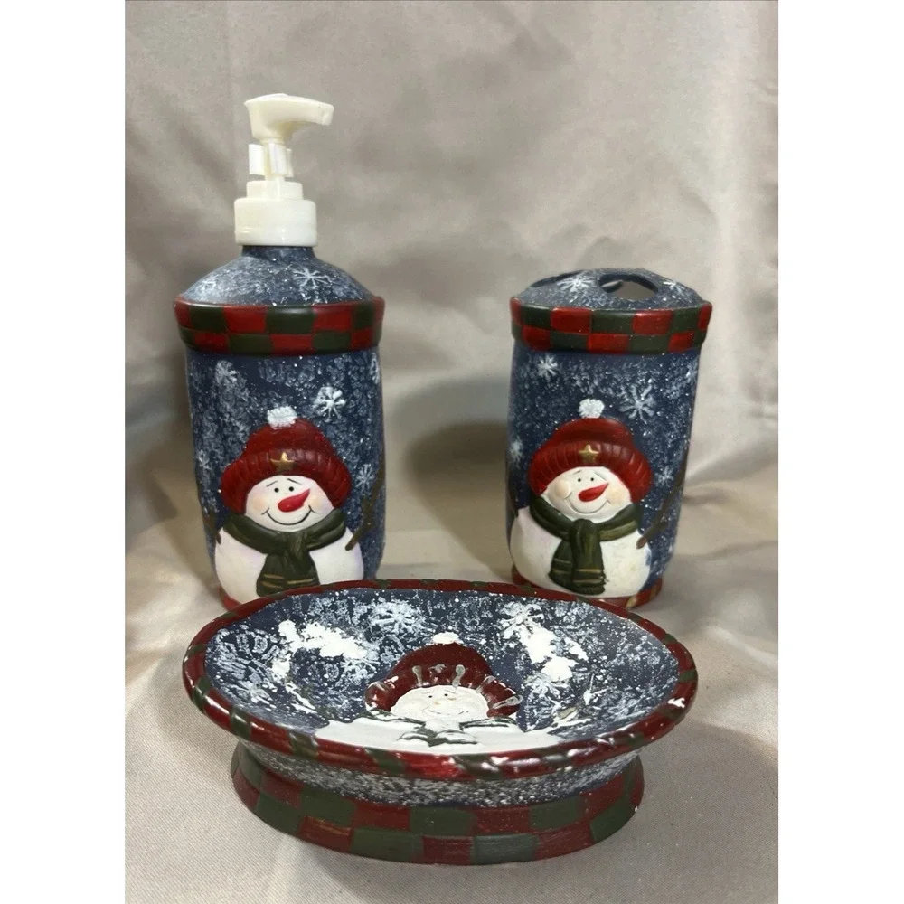 3 PC SNOWMAN CHRISTMAS BATHROOM SOAP, TOOTHBRUSH, BAR‎ SOAP (2449)
